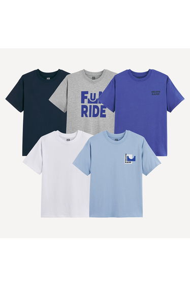 Pack of 5 Skateboard-Themed Short Sleeve Crew Neck T-Shirts