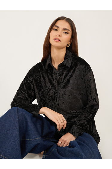 Velvet Look Oversized Longline Shirt
