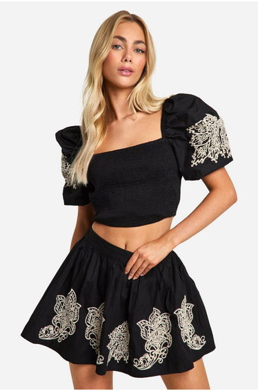 Embroidered Full Mini Skirt