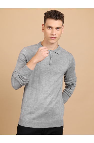 Collared Knit Sweater with Half-Button