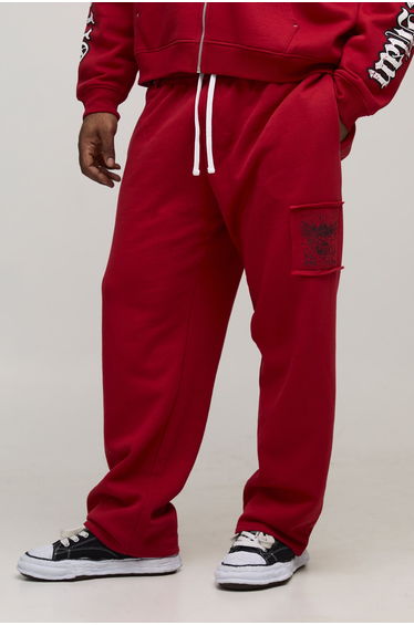 Plus Baggy Fit Applique Gothic Print Joggers - red