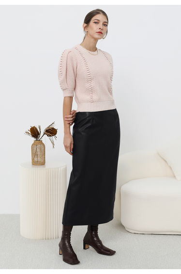 Smooth Silhouette Faux Leather Split Maxi Skirt in Black