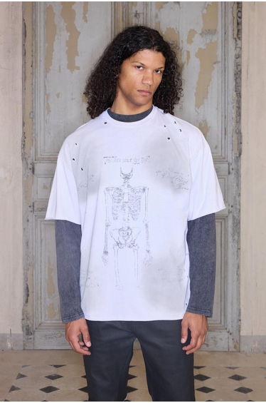 Premium Oversized Skeleton Washed T-Shirt in Ecru - ecru