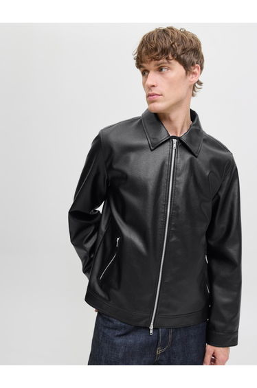 Black Faux Leather Zip-Up Jacket