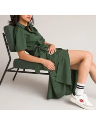 Cotton Midaxi Shirt Dress with Tie-Waist - 3