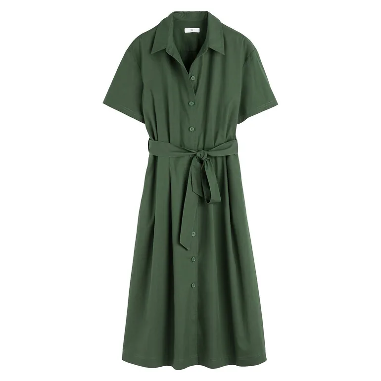 Cotton Midaxi Shirt Dress with Tie-Waist - 5