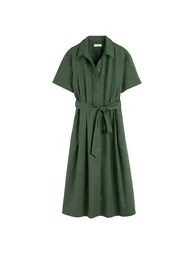 Cotton Midaxi Shirt Dress with Tie-Waist - 5