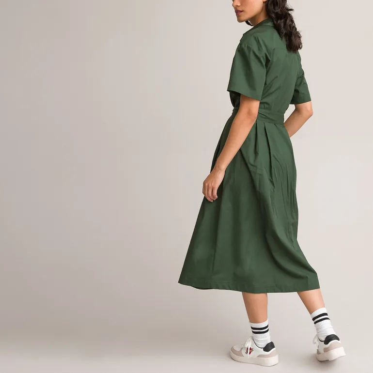 Cotton Midaxi Shirt Dress with Tie-Waist - 2