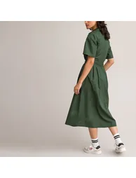 Cotton Midaxi Shirt Dress with Tie-Waist - 2