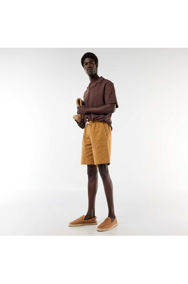 Short-sleeved knit polo shirt BROWN