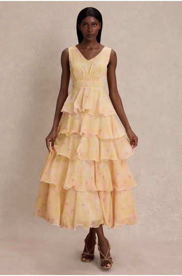 Floral Ruffle Sleeveless Maxi Dress