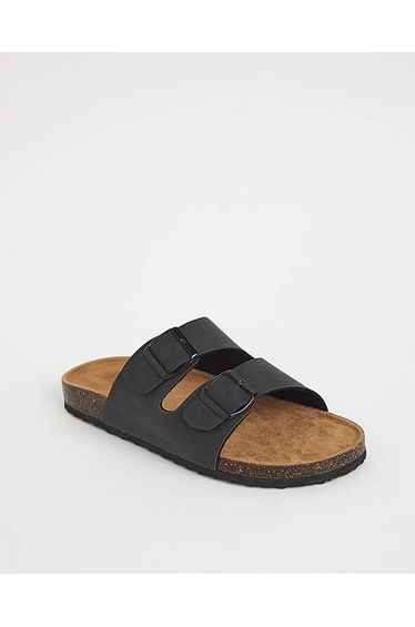 Black Buckle Strap Sandals Wide