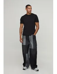 Multi Patchwork Baggy Fit Jeans - washed black - 1