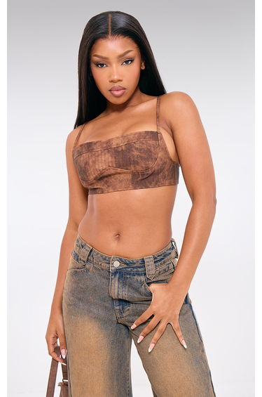 Chocolate Washed Faux Leather Pleated Bralet product thumbnail 2