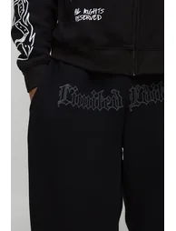 Wide Leg High Build Embroidery Jogger - black - 2