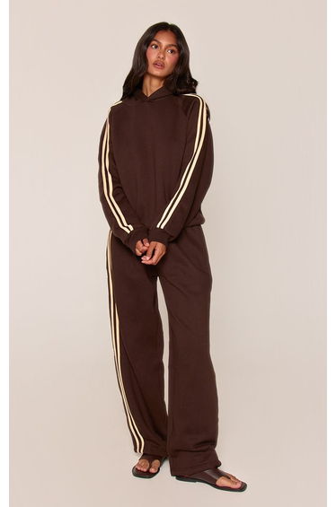 Chocolate Contrast Side Stripe Barrel Leg Joggers