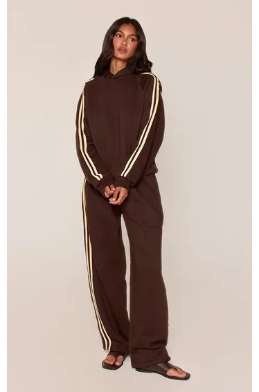 Chocolate Contrast Side Stripe Barrel Leg Joggers