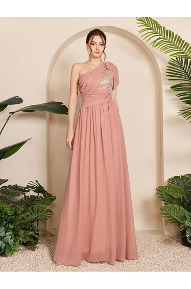 Leely Elegant One Shoulder Sleeveless Evening Gown