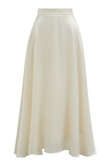 Solid Color Half Elasticated Waistband Maxi Skirt