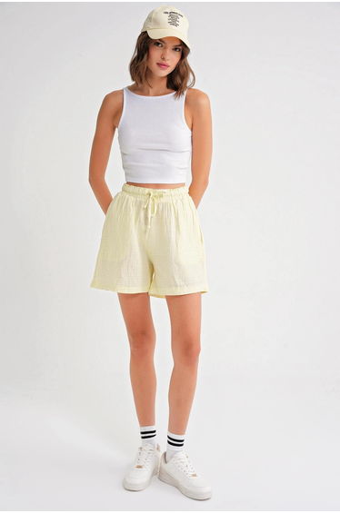 Mixray High-Waisted Textured Cotton Shorts