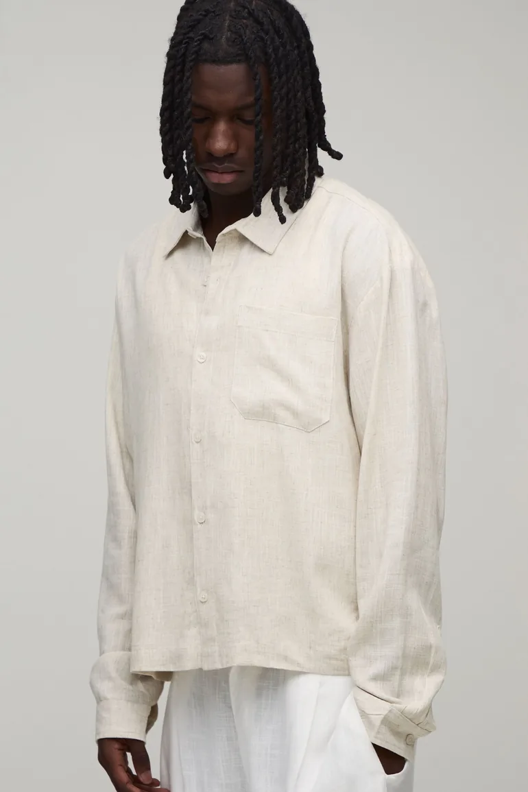 Oversized Boxy Linen Blend Shirt - natural