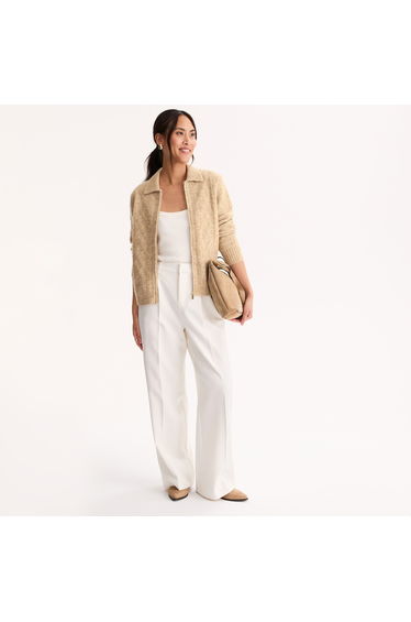 Cable Knit Zip-Up Polo Cardigan