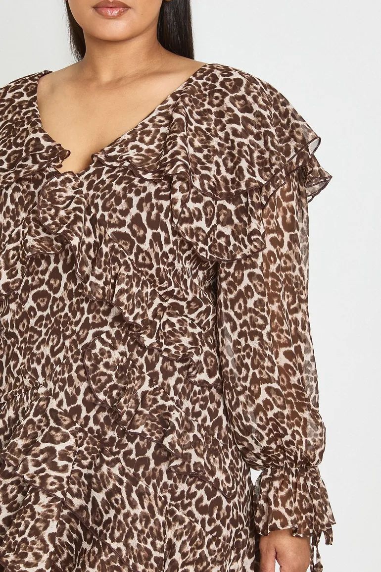 Plus Floral Chiffon Ruffle Mini Dress - leopard - 3