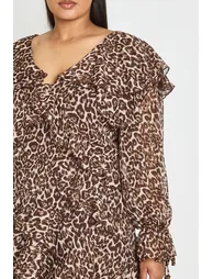 Plus Floral Chiffon Ruffle Mini Dress - leopard - 3