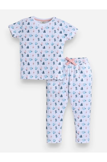 All-Over Printed Cotton T-Shirt and Pyjama Set