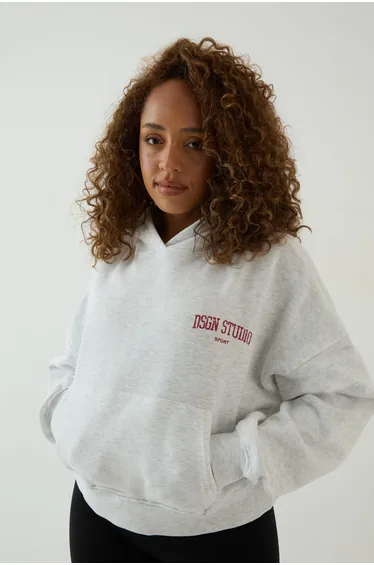 DSGN Studio Collegiate Printed Boxy Hoodie - ash grey