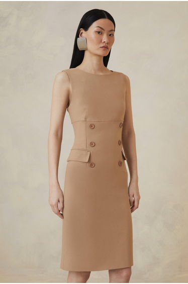 Petite The Founder Compact Stretch Button Detail Midi Dress