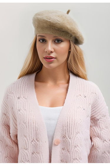 Pure Color Ultra-Soft Fuzzy Beret in Khaki