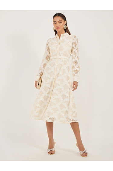 Lace Flared Hem A-Line Midi Dress