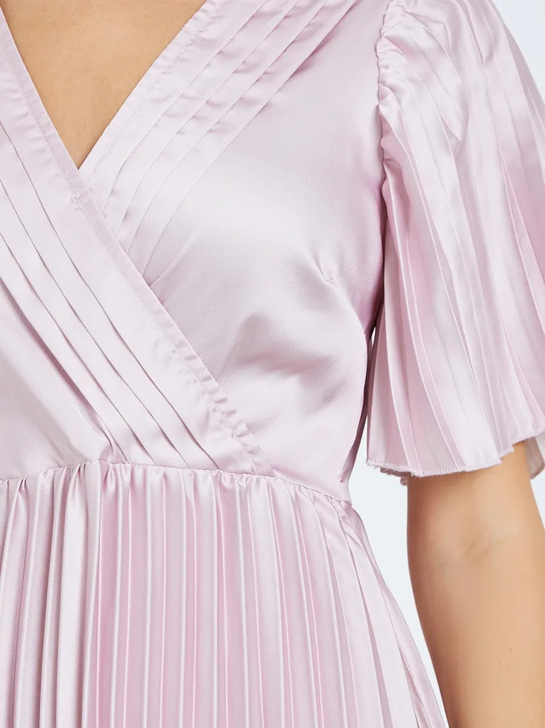 Women Pink Floral Pleated Wrap Midi Dress - 3