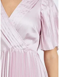 Women Pink Floral Pleated Wrap Midi Dress - 3