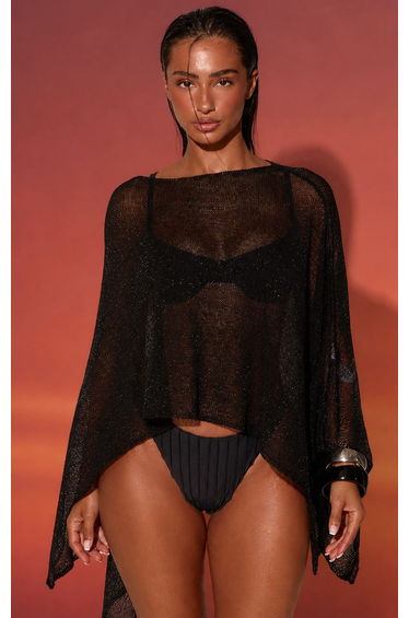 Black Knitted Shawl Beach Top