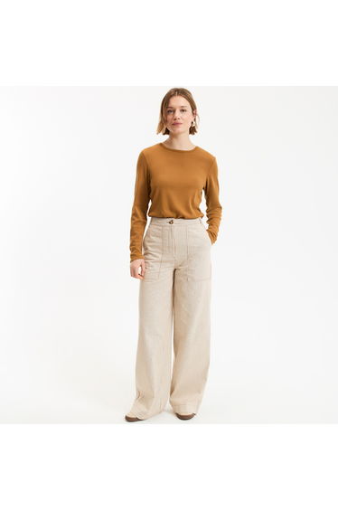 Loose Fit T-Shirt with Crew Neck and Long Sleeves