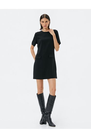 Mini Shirt Dress Short Sleeve Pocket Detailed