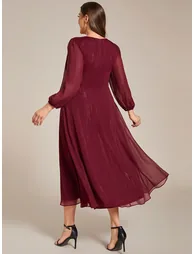 pretty EMBER|Plus Size Twist Knot Louts Leaf Long Sleeve A-Line Evening Dress - 2