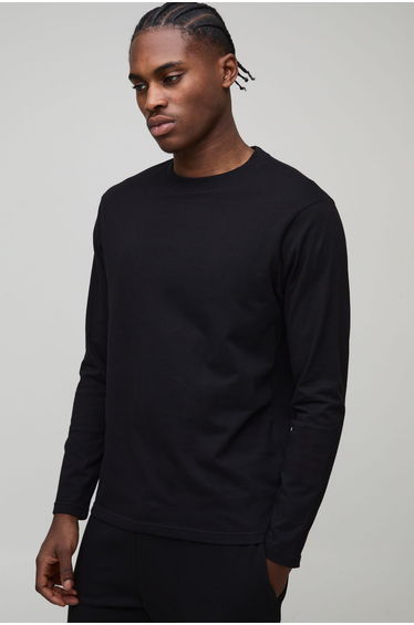 Basic Long Sleeve Regular Fit Crew Neck T-shirt - black