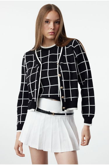 Black Plaid/Checked Set Product Knitwear Cardigan