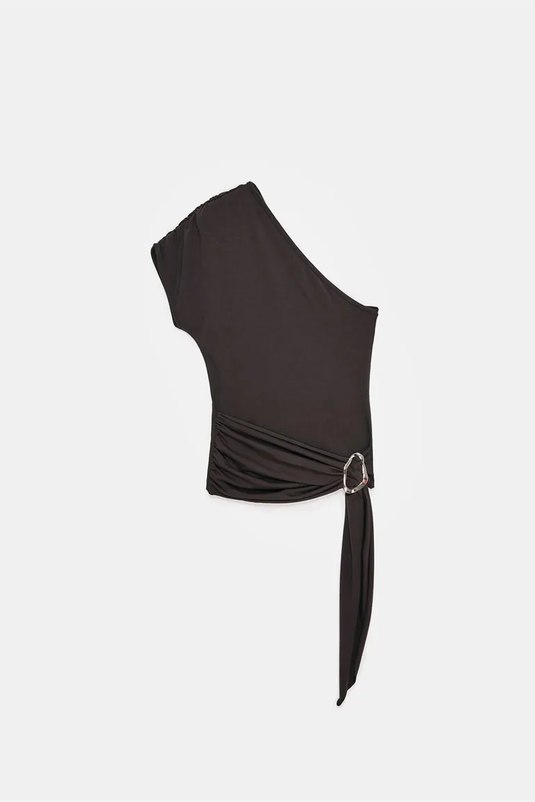Dilvin Slim Fit Off-Shoulder Jersey Blouse With Tie Detail - 4