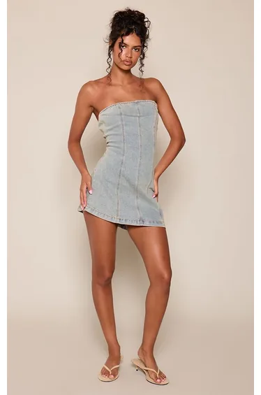 Vintage Corset Seam Denim Mini Dress