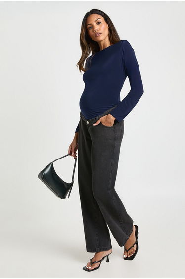 Maternity Double Layer Slinky Long Sleeve T-Shirt - navy