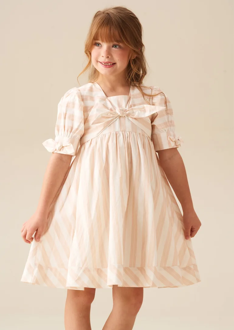 Palma Stripe Tie Front Dress - Pink - 4