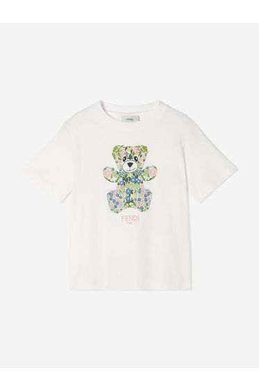 Fendi Girls Teddy Bear T-Shirt in White