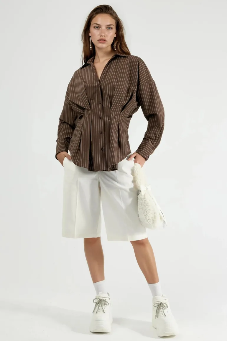 QU STYLE Fitted Striped Shirt - 4