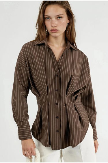 QU STYLE Fitted Striped Shirt