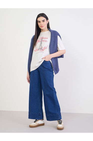 Beige Graphic Oversized Cotton T-Shirt
