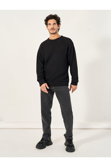 Textured Knit Relaxed Fit Crew Neck Sweater